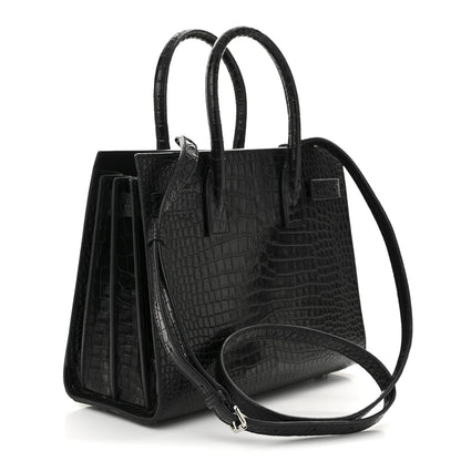 Saint Laurent Calfskin Crocodile Embossed Baby Sac De Jour Black 3 of 13