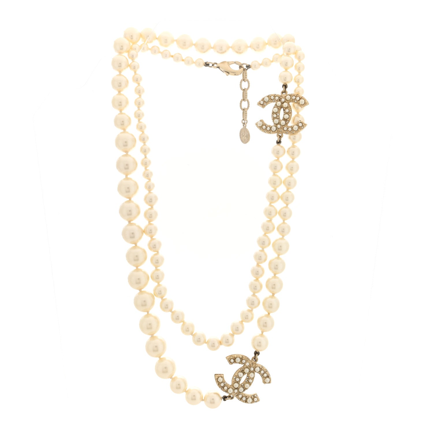 Chanel Crystal Pearl CC Long Necklace Gold 3 of 5
