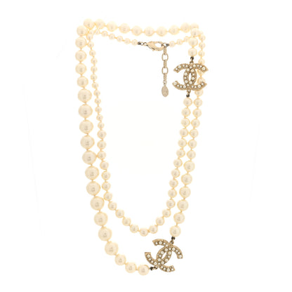 Chanel Crystal Pearl CC Long Necklace Gold 3 of 5