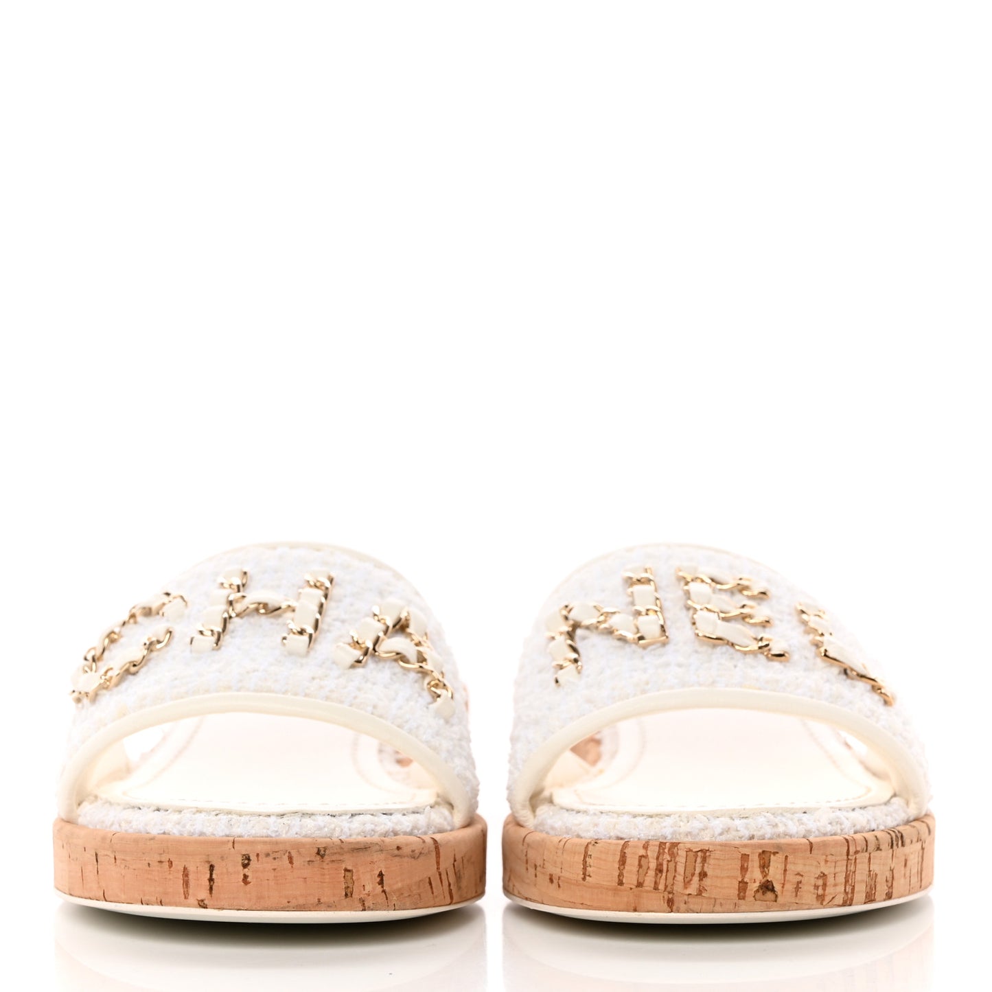 Tweed Cork CC Chain Mule Sandal 38 White
