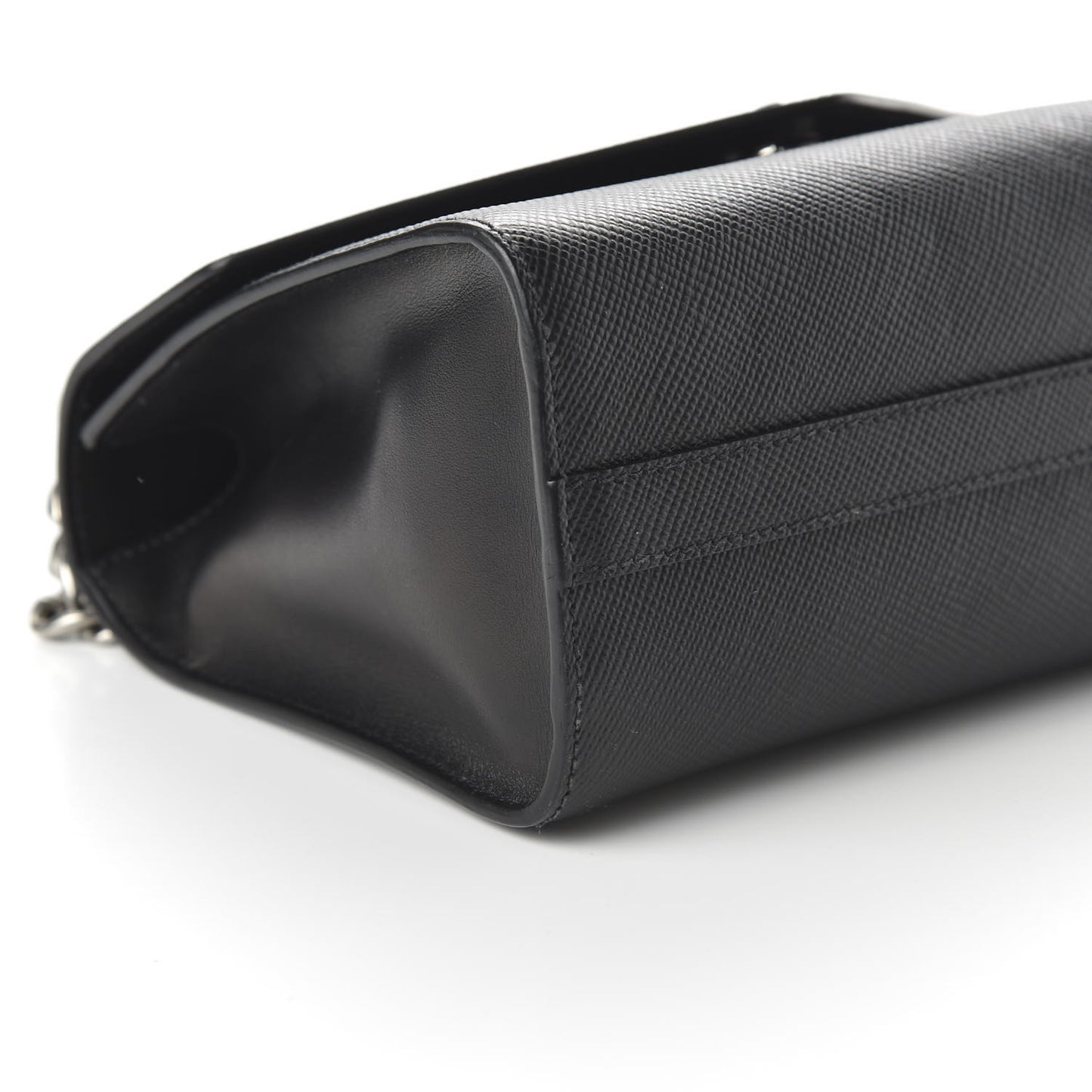 Saffiano Cuir Calfskin Monochrome Envelope Flap Chain Shoulder Bag Black