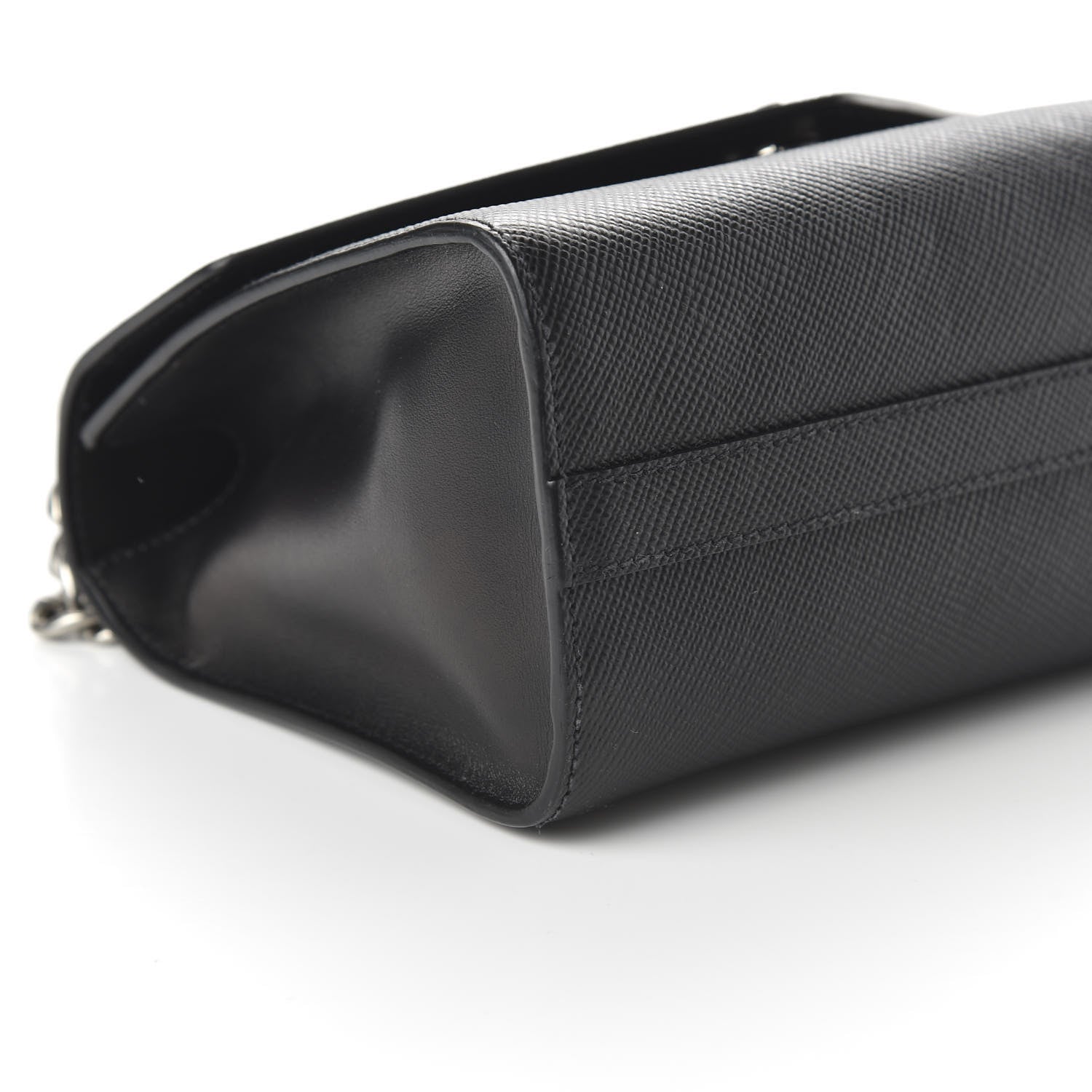 Prada Saffiano Cuir Calfskin Monochrome Envelope Flap Chain Shoulder Bag Black 6 of 9