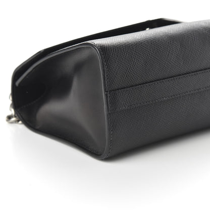 Prada Saffiano Cuir Calfskin Monochrome Envelope Flap Chain Shoulder Bag Black 6 of 9