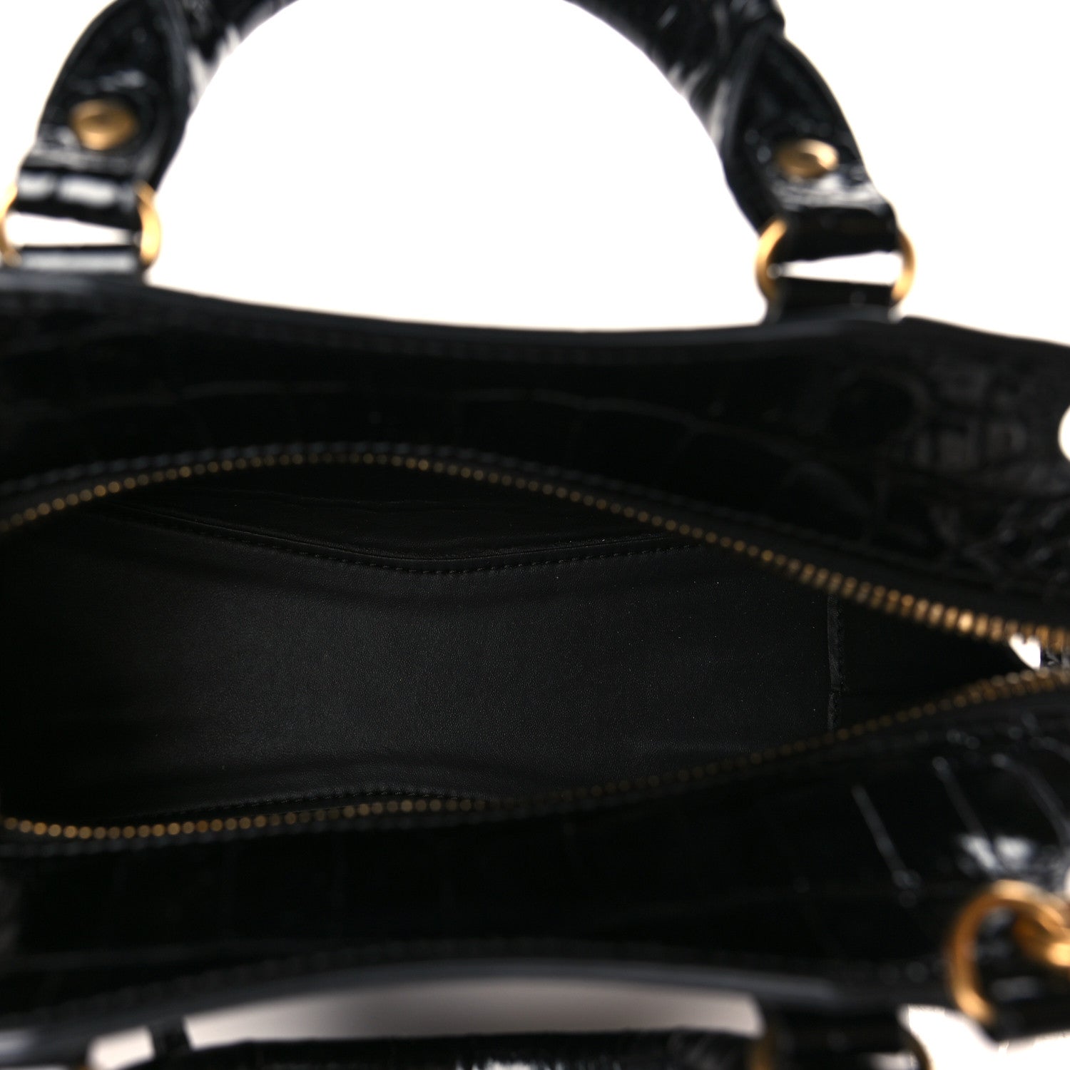 Balenciaga Shiny Supple Calfskin Crocodile Embossed Neo Classic Gold Hardware Mini City Black 5 of 8