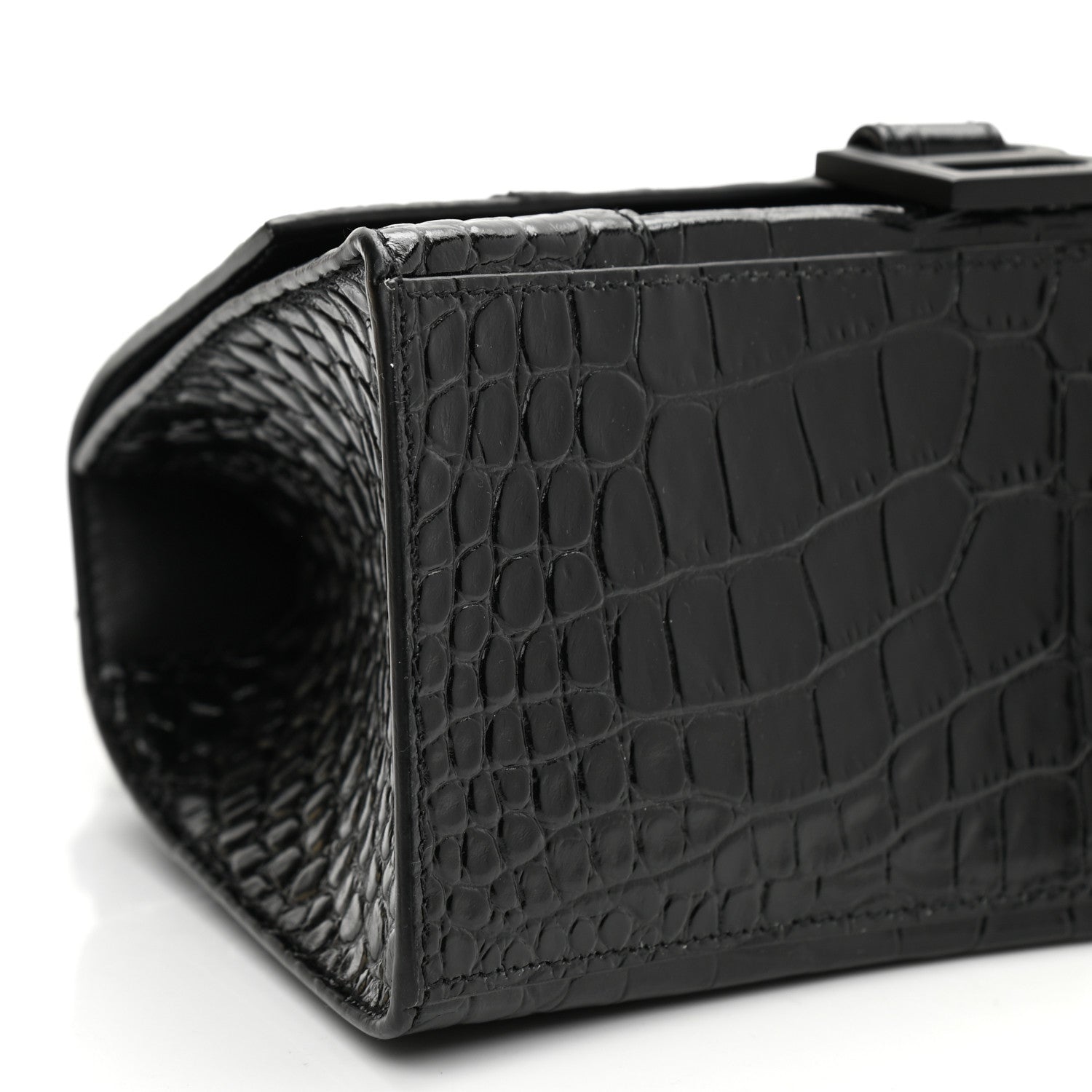 Balenciaga Shiny Calfskin Monochrome Crocodile Embossed Small Hourglass Top Handle Bag Black 8 of 8
