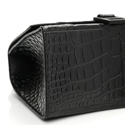 Balenciaga Shiny Calfskin Monochrome Crocodile Embossed Small Hourglass Top Handle Bag Black 8 of 8
