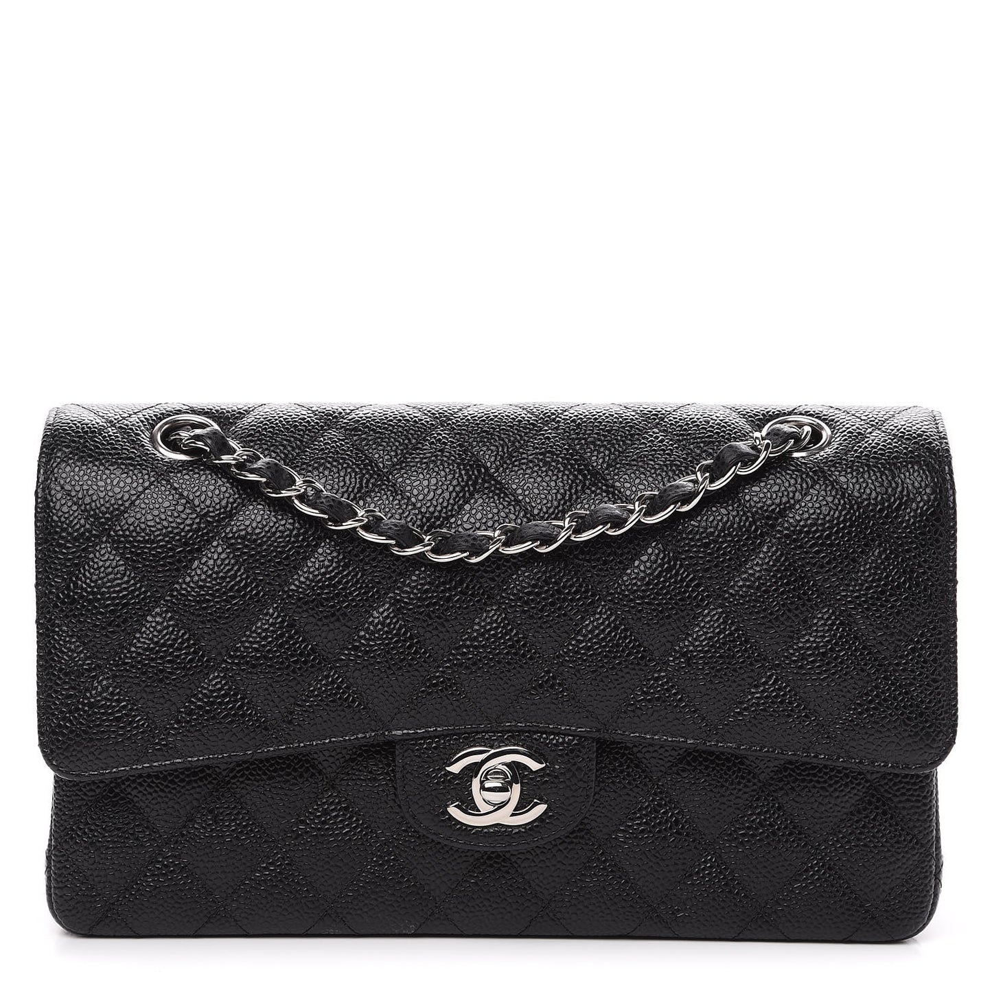Caviar Quilted Medium Double Flap Black