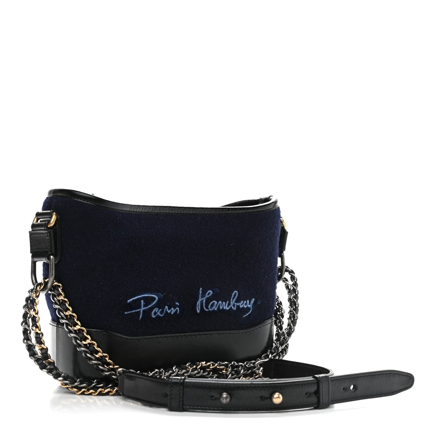Wool Embroidered Medium Gabrielle Hobo Dark Navy Blue