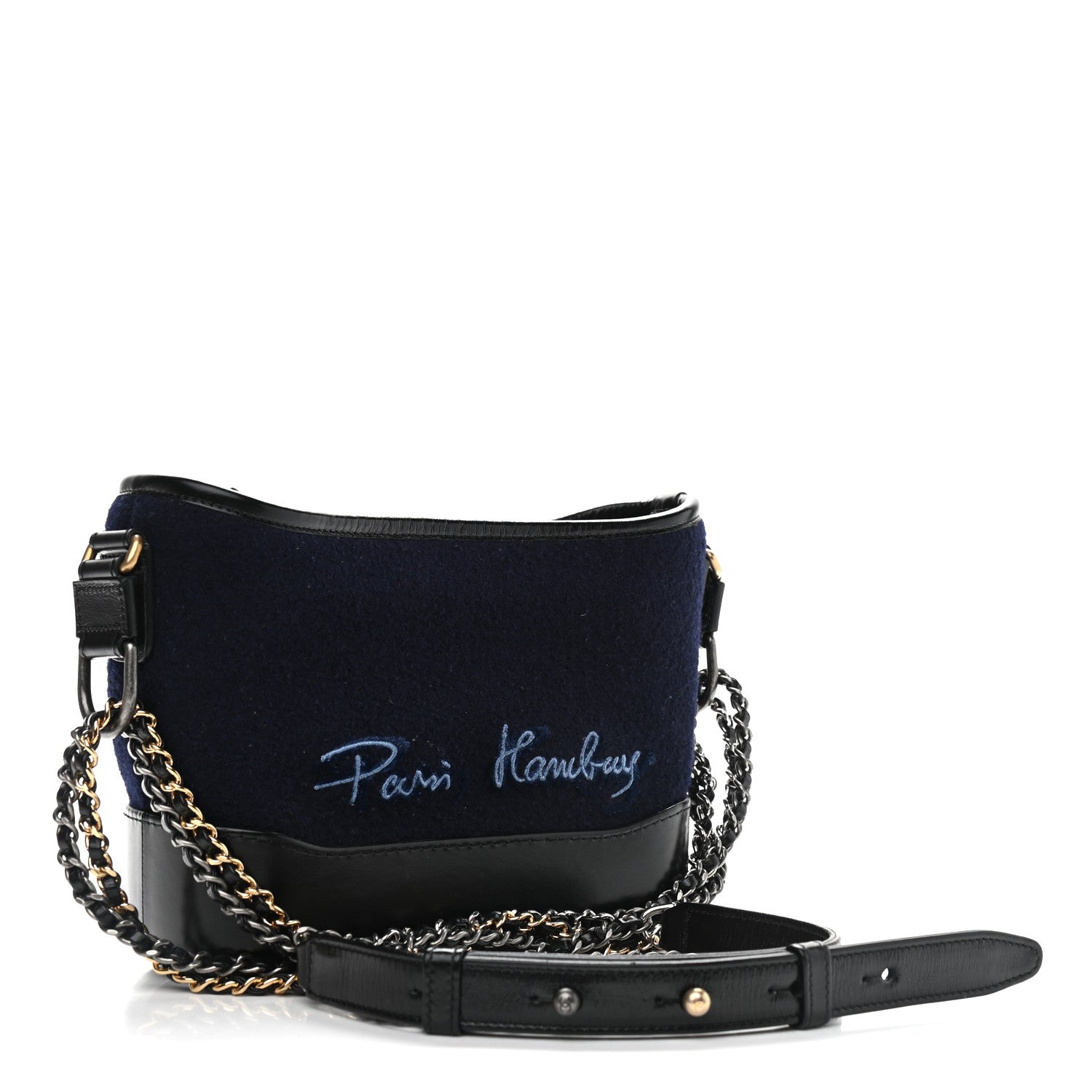 Chanel Wool Embroidered Medium Gabrielle Hobo Dark Navy Blue 3 of 9