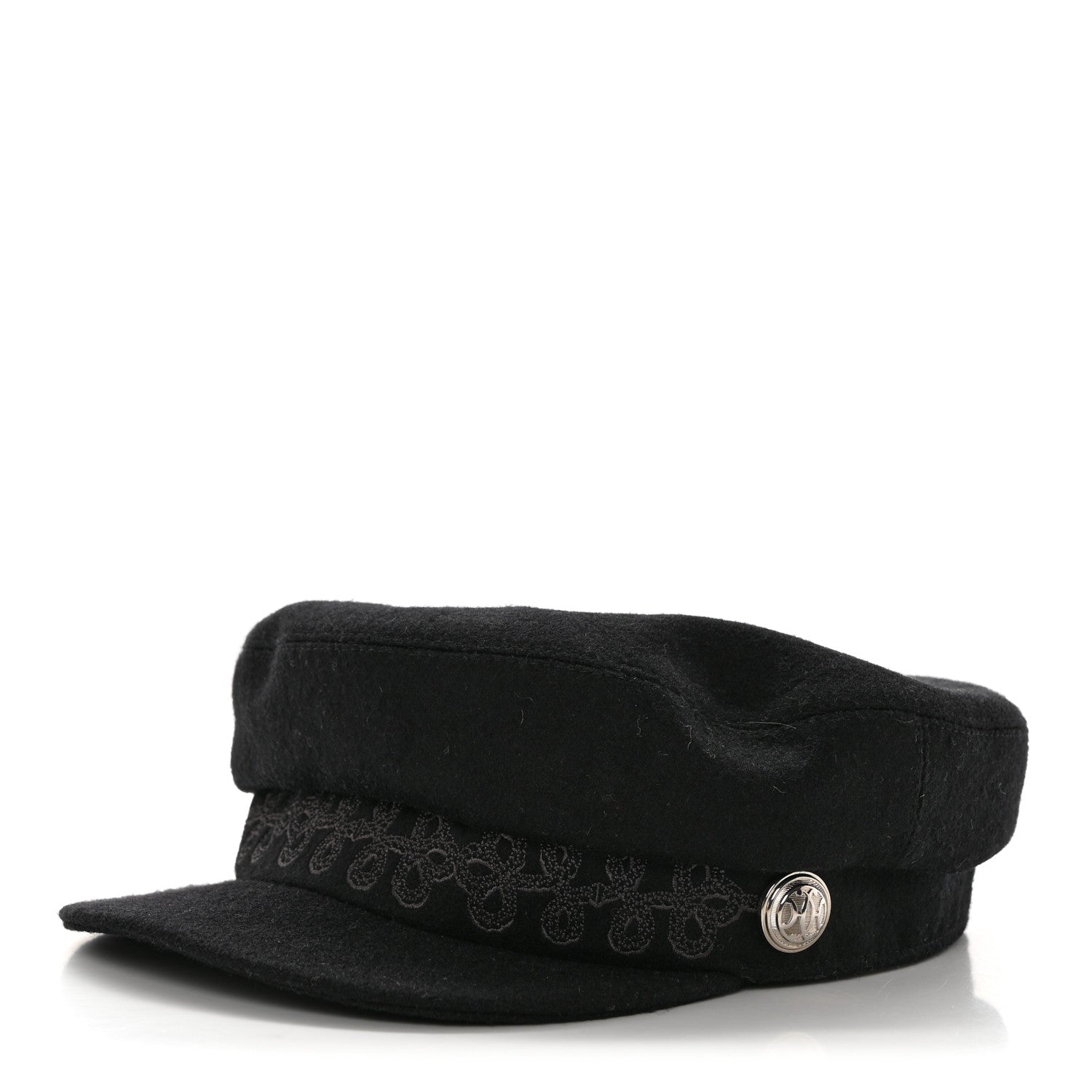 Hermes Wool Flannel Embroidered Womens Cabourg En Finesse Cap 57 Black 1 of 9