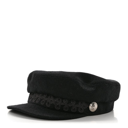Hermes Wool Flannel Embroidered Womens Cabourg En Finesse Cap 57 Black 1 of 9