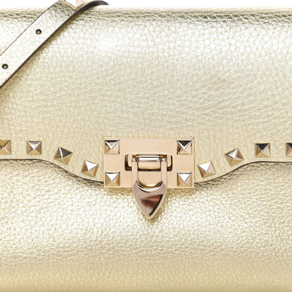 Valentino Garavani Metallic Pebbled Calfskin Medium Rockstud Flip Lock Crossbody Bag Platino 9 of 10