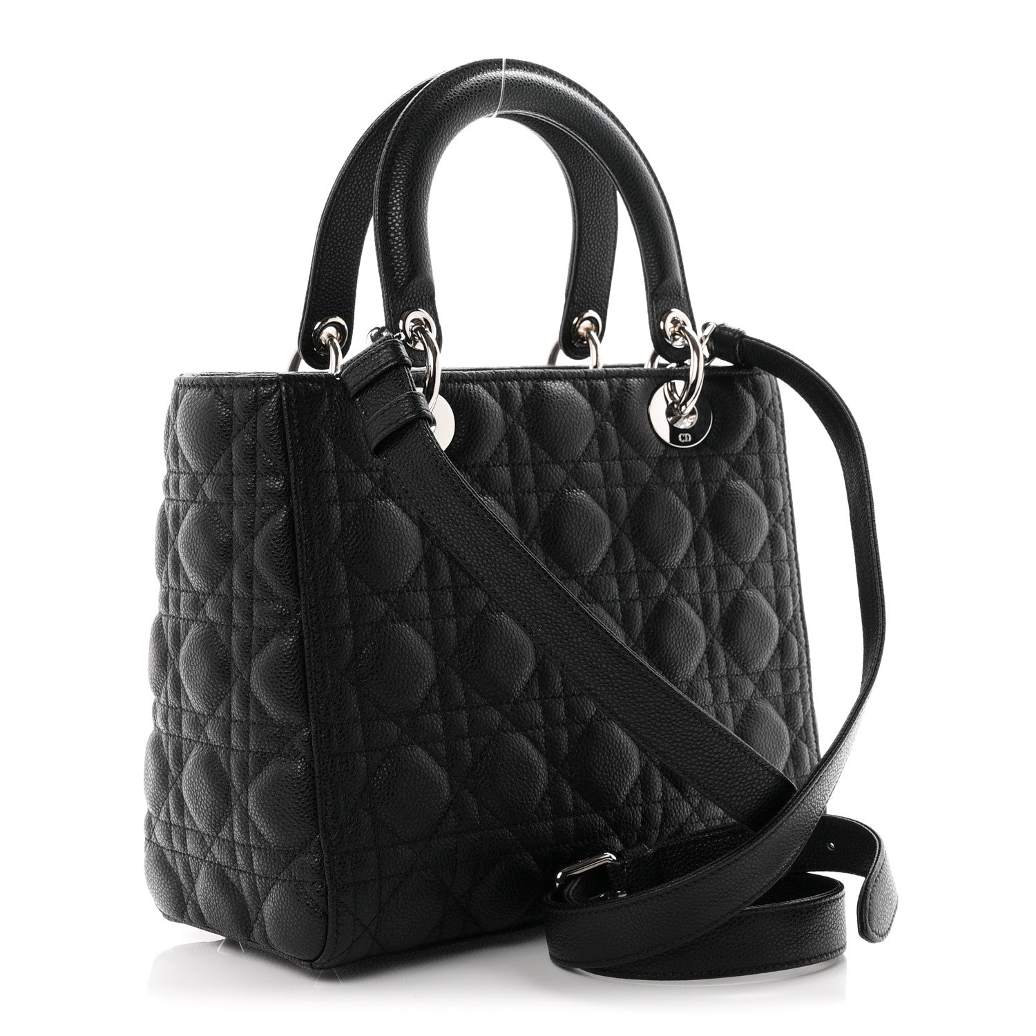 Christian Dior Grained Calfskin Cannage Medium Lady Dior Black 3 of 10