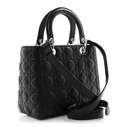 Christian Dior Grained Calfskin Cannage Medium Lady Dior Black 3 of 10