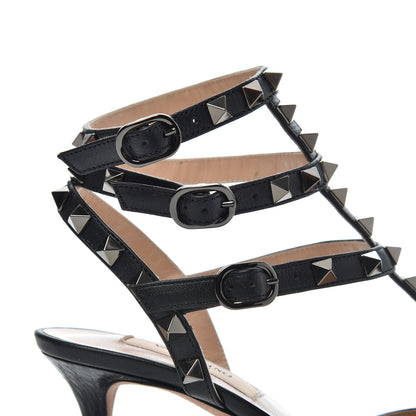 Valentino Garavani Ayers Snakeskin Rockstud Ankle Strap Low Heel Pumps 36 Black 12 of 15