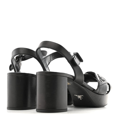 Prada Nappa Logo Quilted Crisscross Platform 20/65mm Sandals 39.5 Black 5 of 9