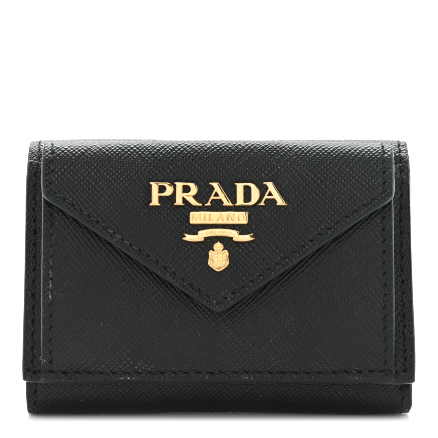 Saffiano Metal Tri-Fold Envelope Card Holder Wallet Black