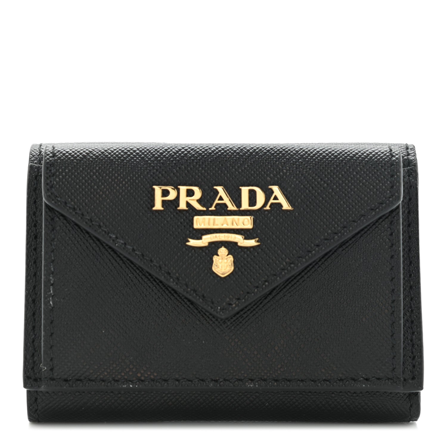 Prada Saffiano Metal Tri-Fold Envelope Card Holder Wallet Black 1 of 9