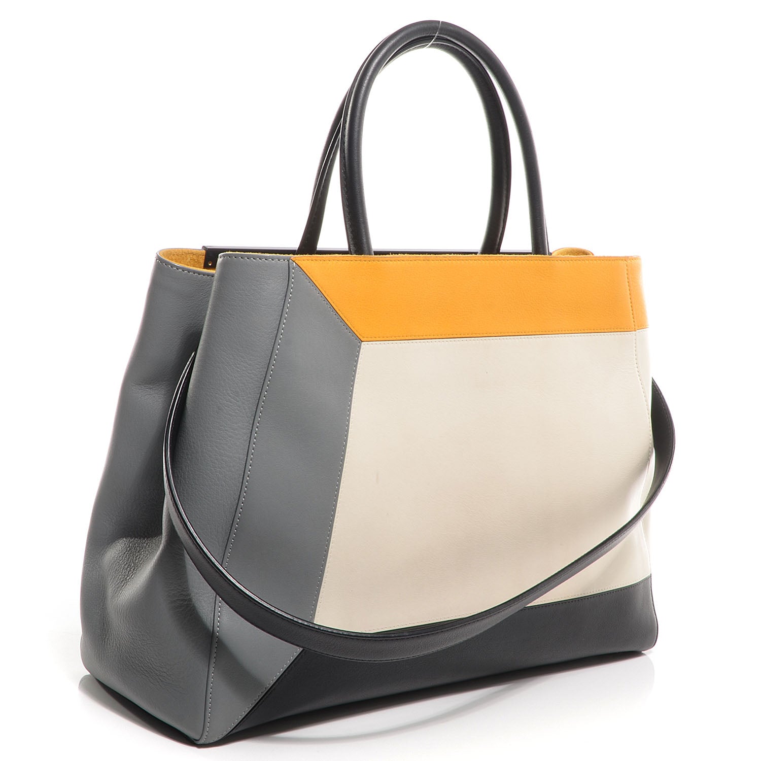 Fendi Vitello Colorblock Medium 2Jours Tote White Multicolor Girasole Black 6 of 12