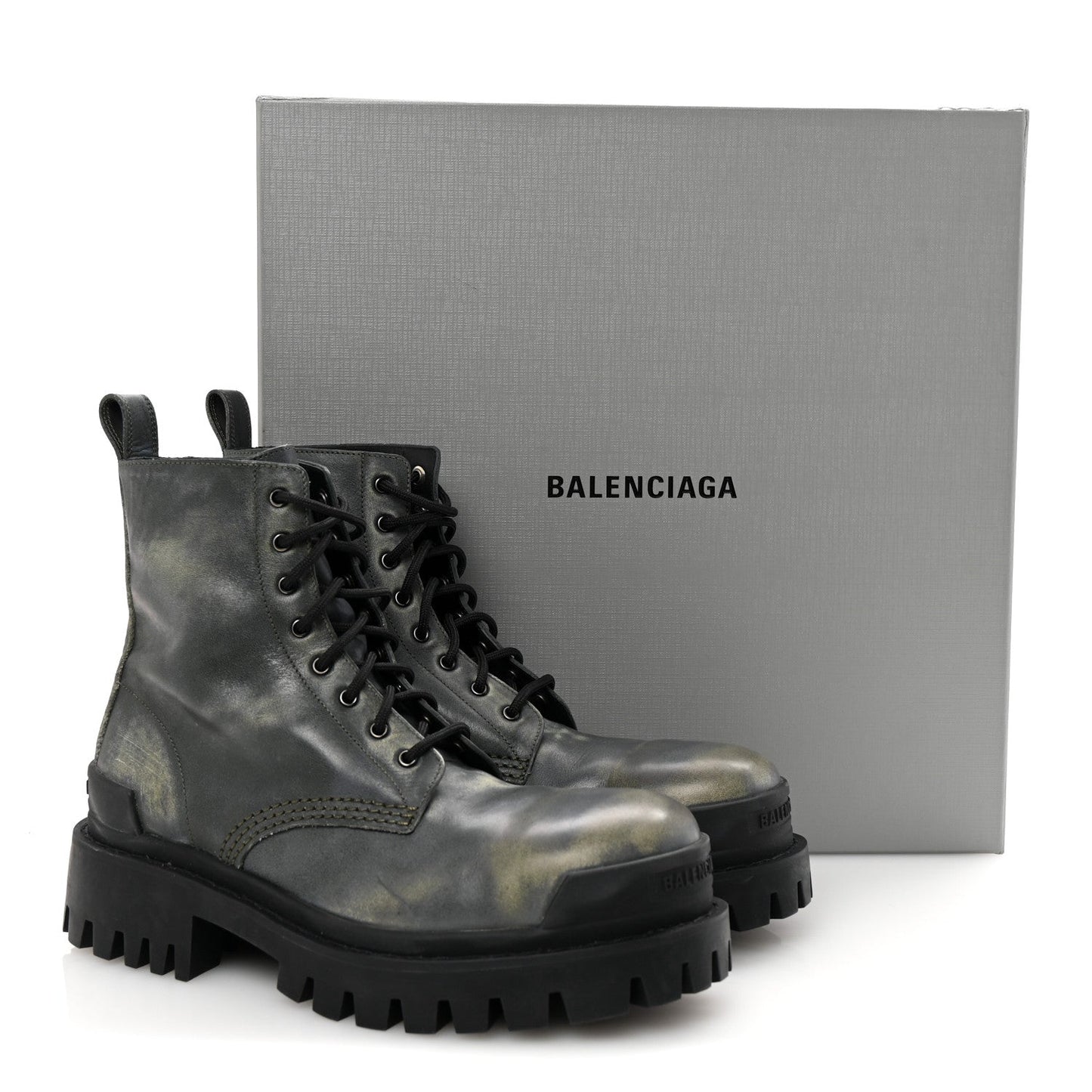 Aged Effect Calfskin Strike 20mm Lace Up Boots 37 Kaki