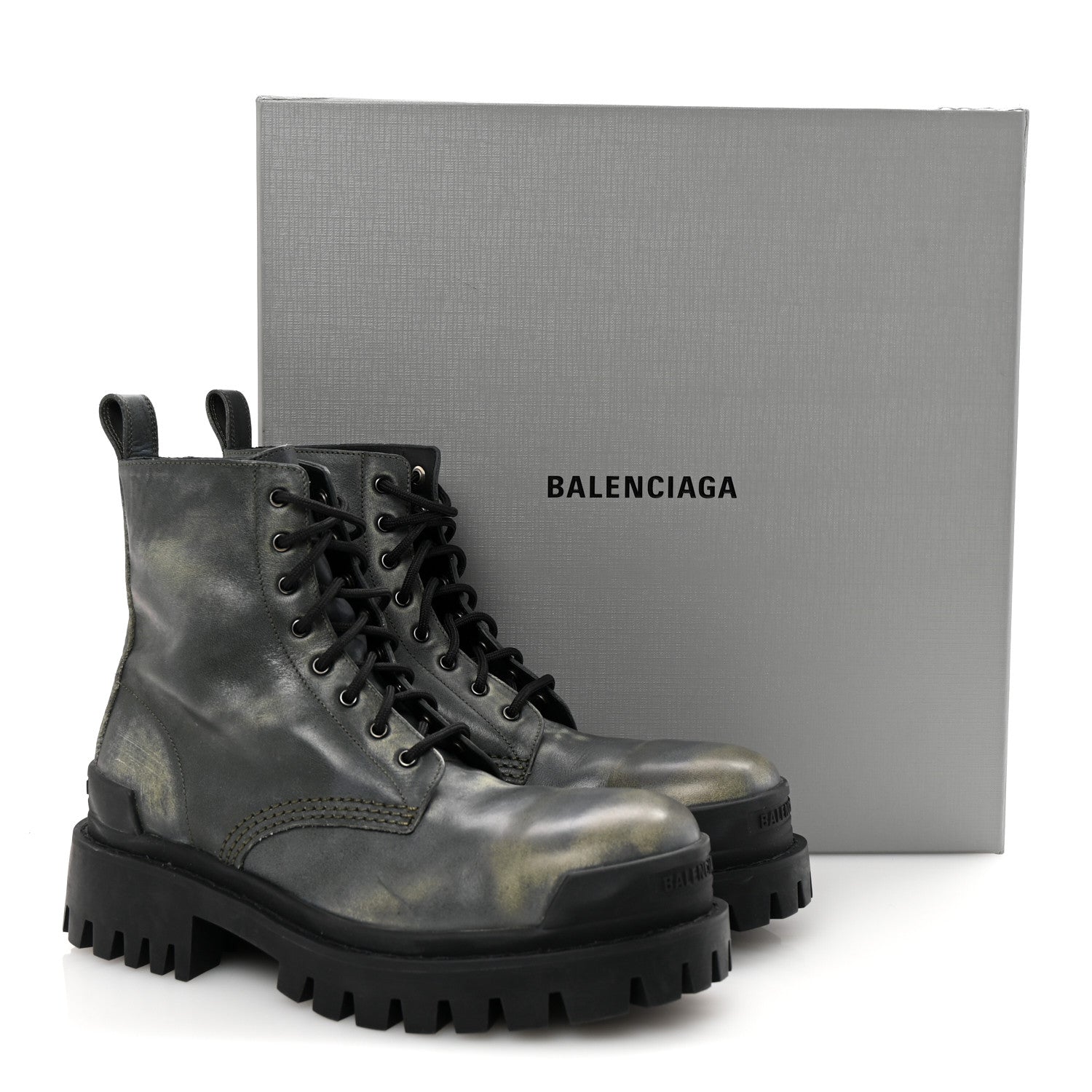 Balenciaga Aged Effect Calfskin Strike 20mm Lace Up Boots 37 Kaki 10 of 10