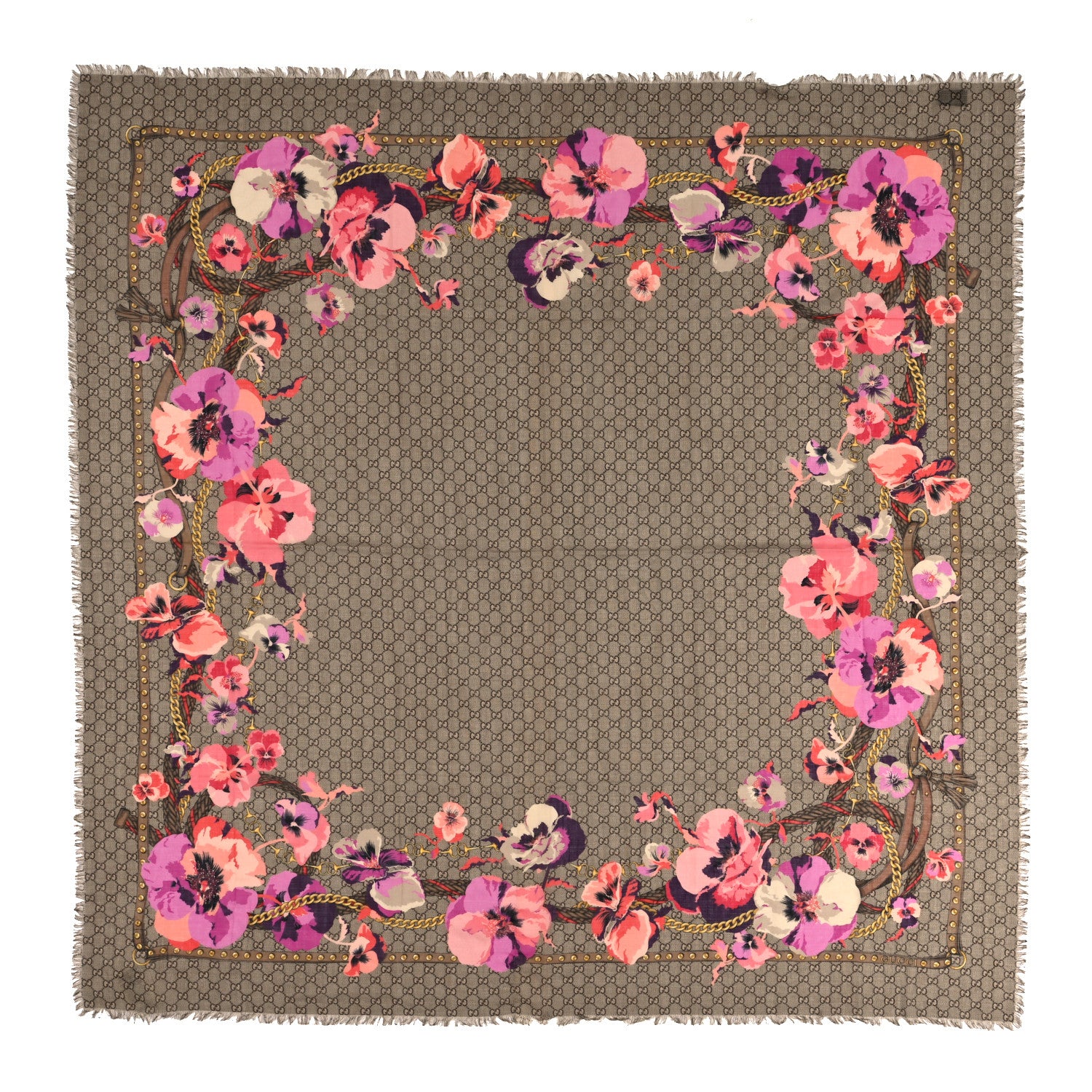 Gucci Wool Jacquard GG Monogram Big Panshie Fringe Shawl Roseate Beige 1 of 4