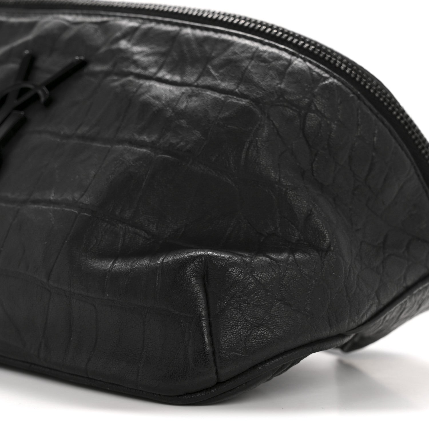 Saint Laurent Calfskin Crocodile Embossed Monogram Belt Bag Black 10 of 14