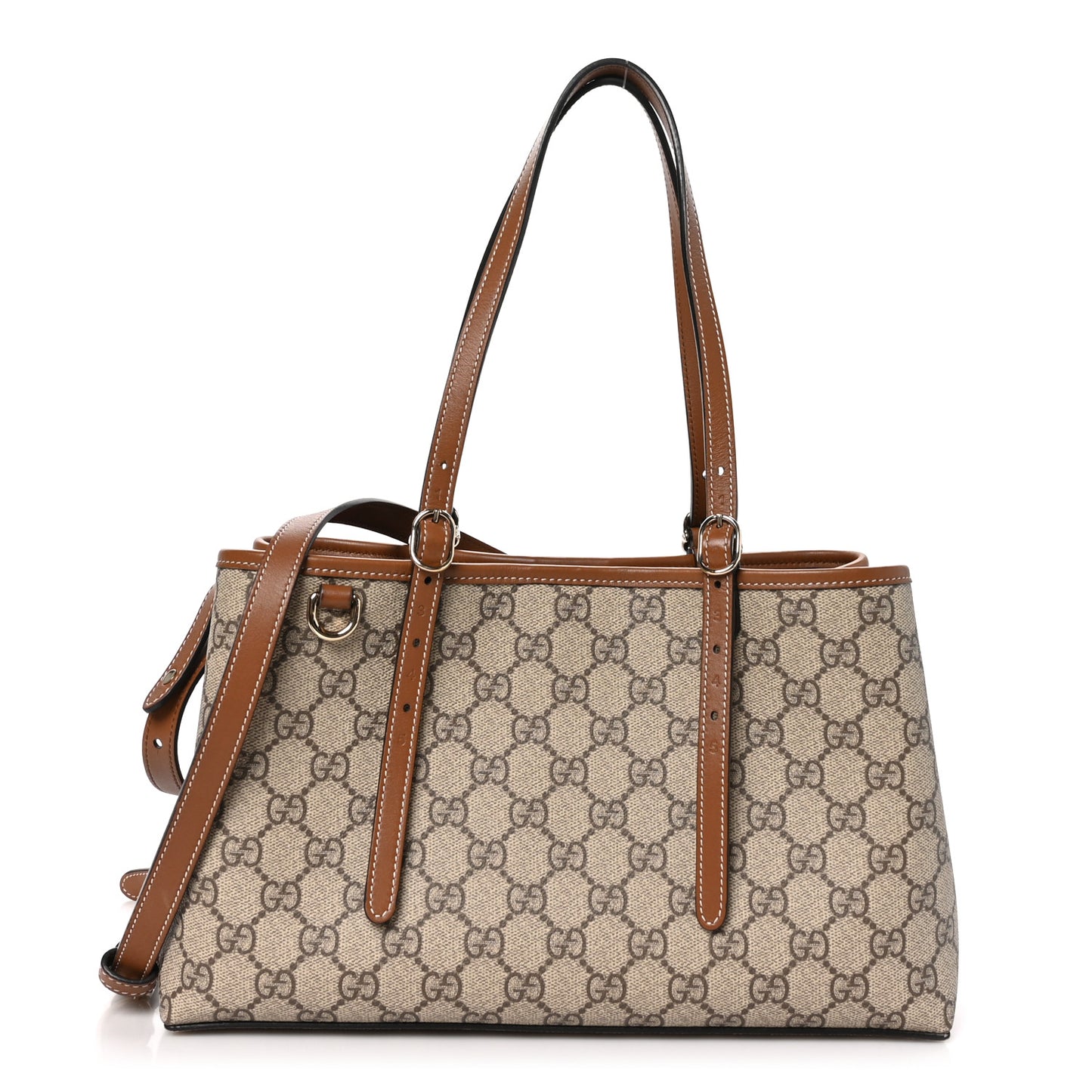 GG Supreme Monogram Emblem Medium Tote Bag Beige Dark Brown