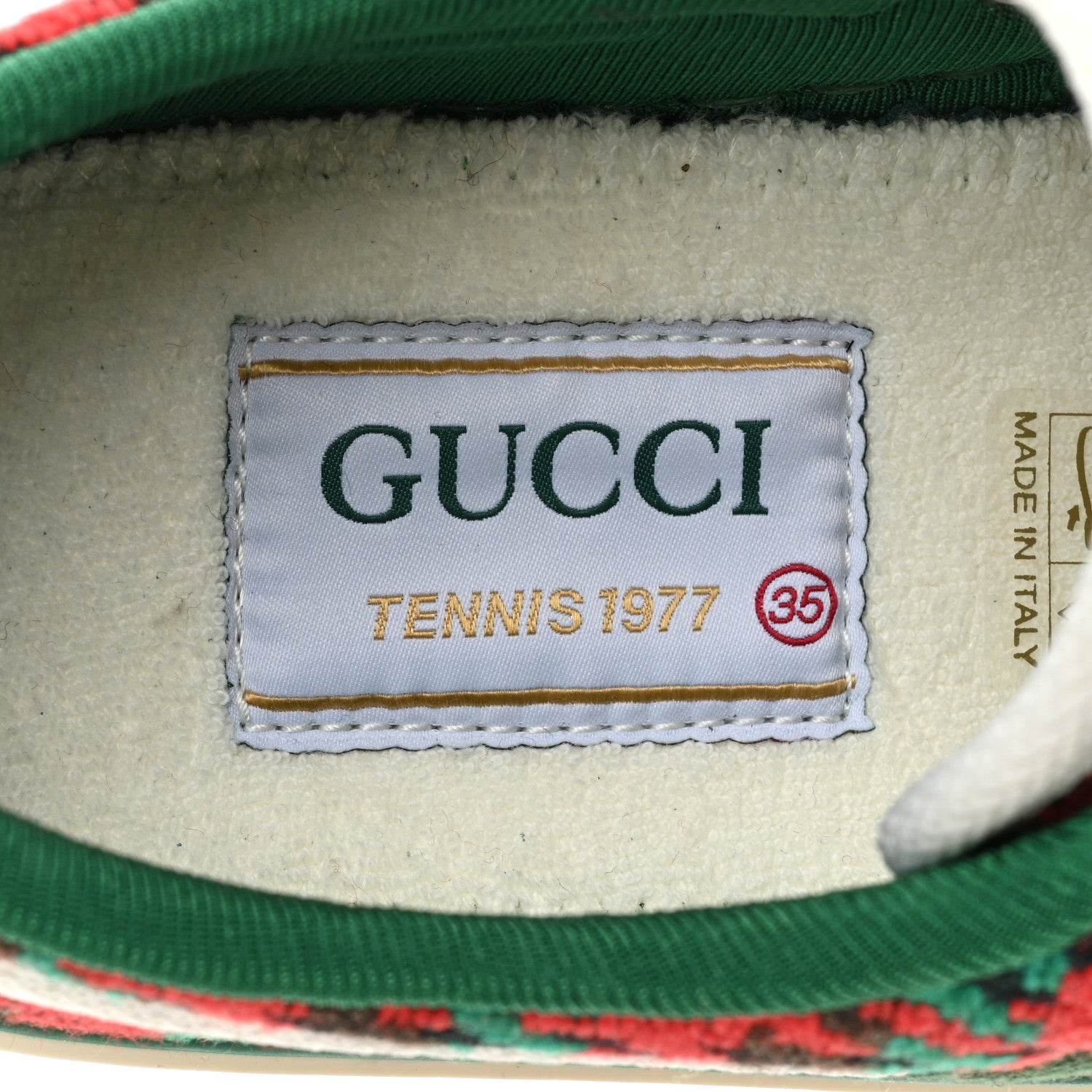 Gucci Cotton Wool Web Houndstooth Interlocking G Womens 1977 Tennis Sneakers 35 Red Green 7 of 8