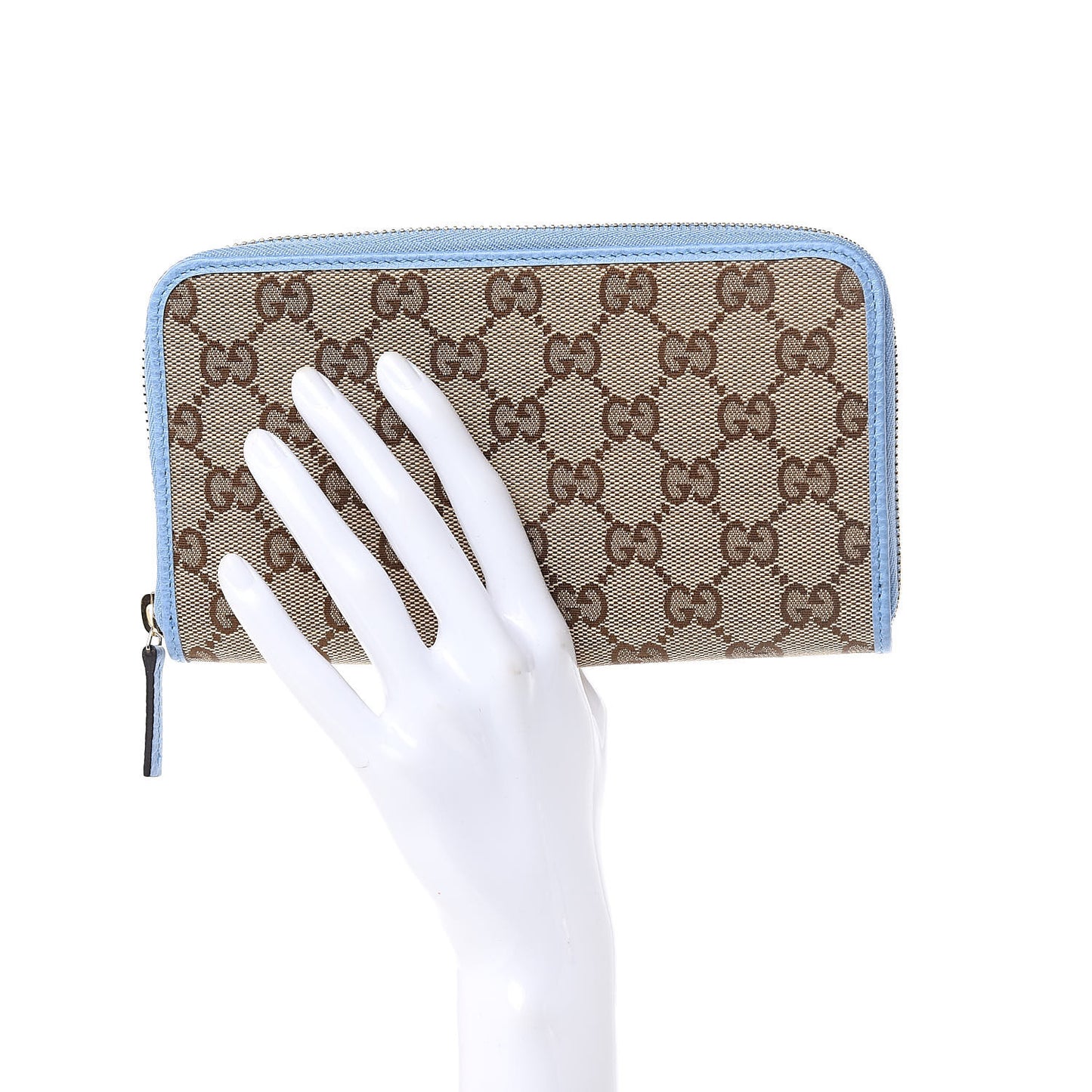 Monogram Dollar Calfskin Zip Around Wallet Beige Ebony Mineral Blue