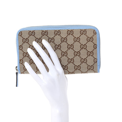 Gucci Monogram Dollar Calfskin Zip Around Wallet Beige Ebony Mineral Blue 2 of 10