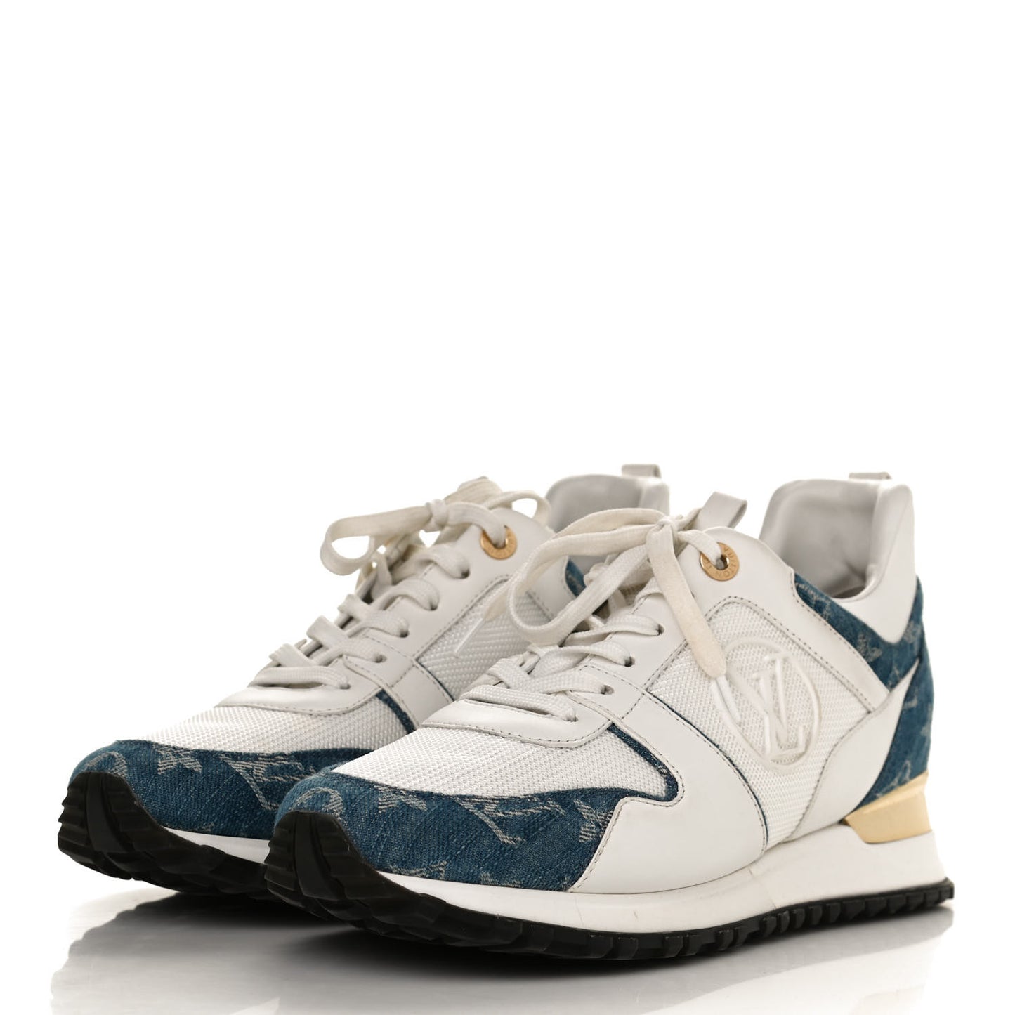 Calfskin Monogram Denim Run Away Sneakers 40 White