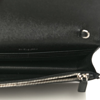 Saint Laurent Grain De Poudre Matelasse Chevron Monogram Envelope Chain Wallet Black 5 of 11