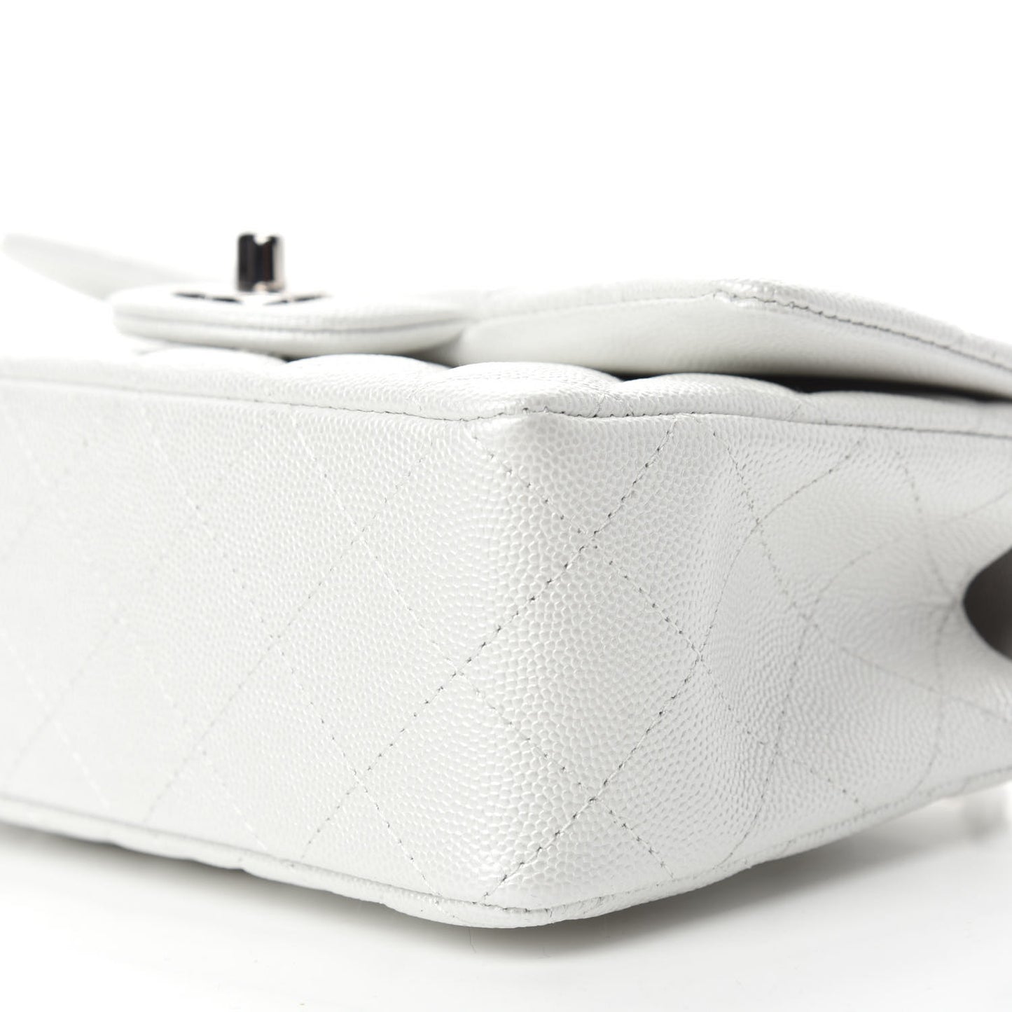 Iridescent Caviar Quilted Mini Top Handle Rectangular Flap White