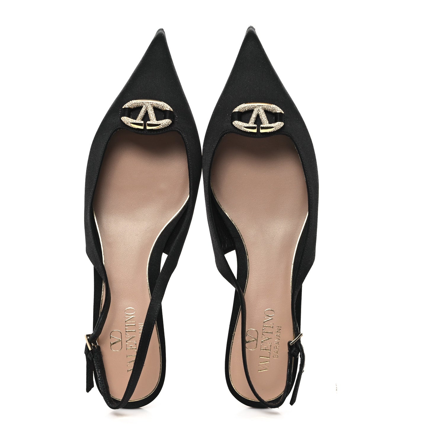 Satin Crystal Vlogo Slingback 20mm Pumps 39.5 Black