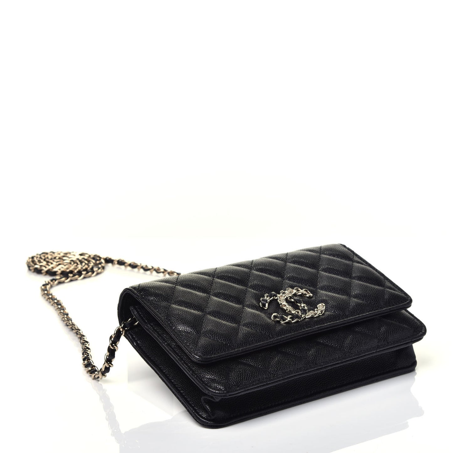 Caviar Quilted French New Wave Chain CC Wallet On Chain WOC Black
