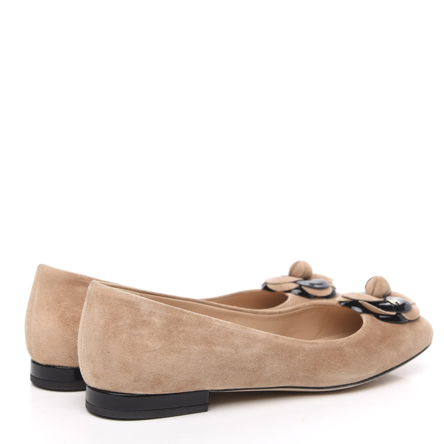 Suede Patent Camellia CC Ballerina Flat 39 Beige Black