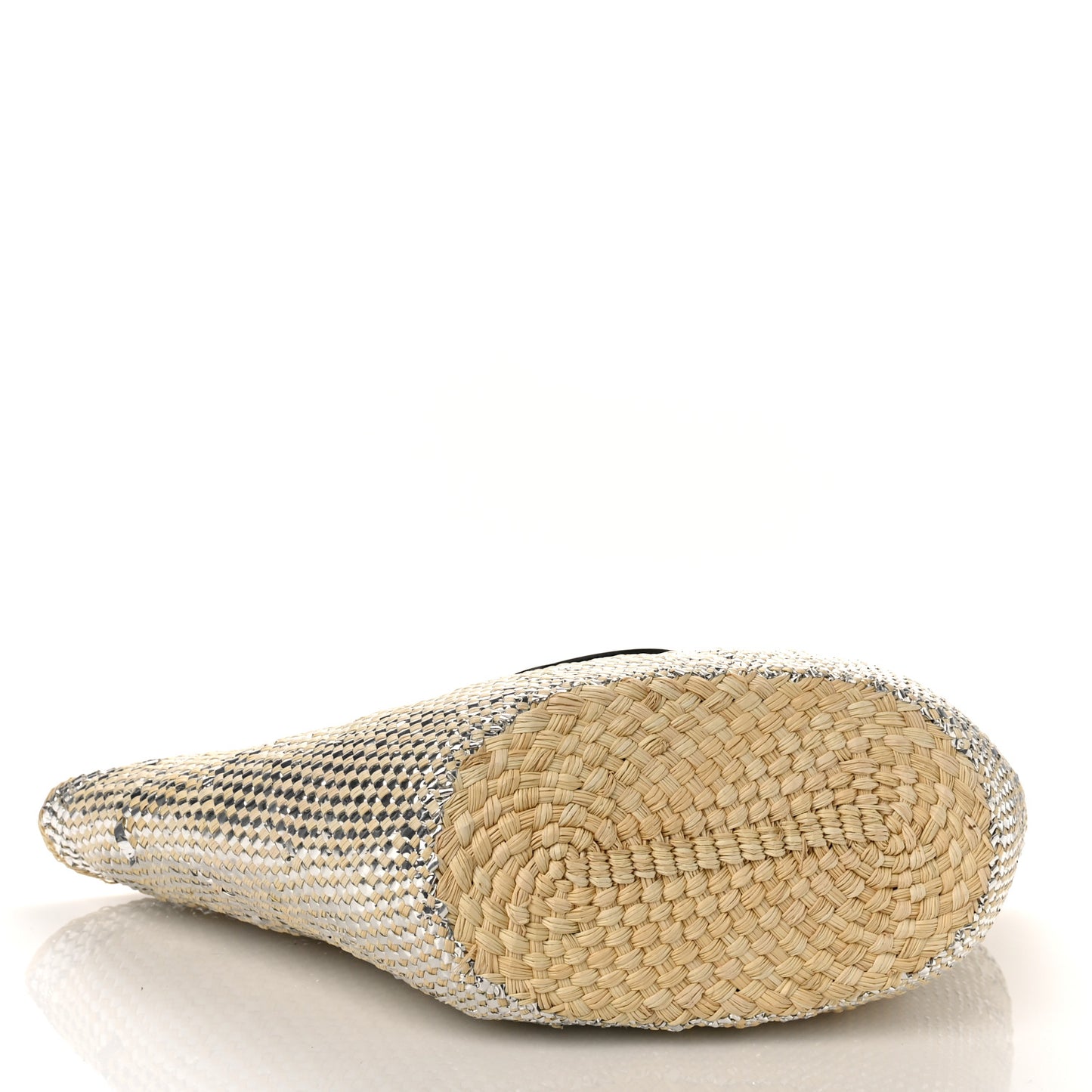 Calfskin Raffia Paulas Ibiza Sparkling Metallic Anagram Basket Tote Bag Natural Silver