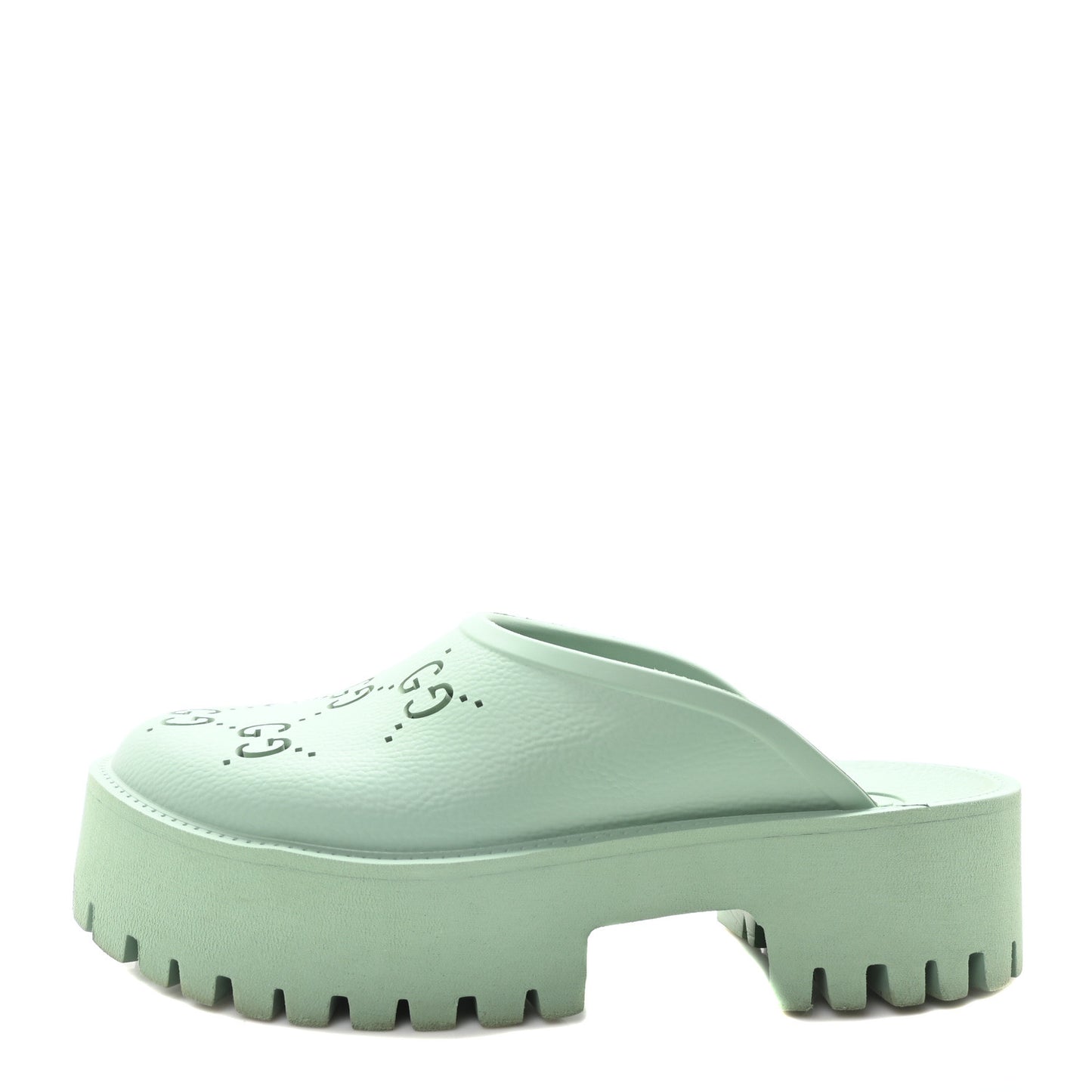 Rubber GG Monogram Perforated Elea Platform 55mm Lug Sole Sandals 40 Pacific Green