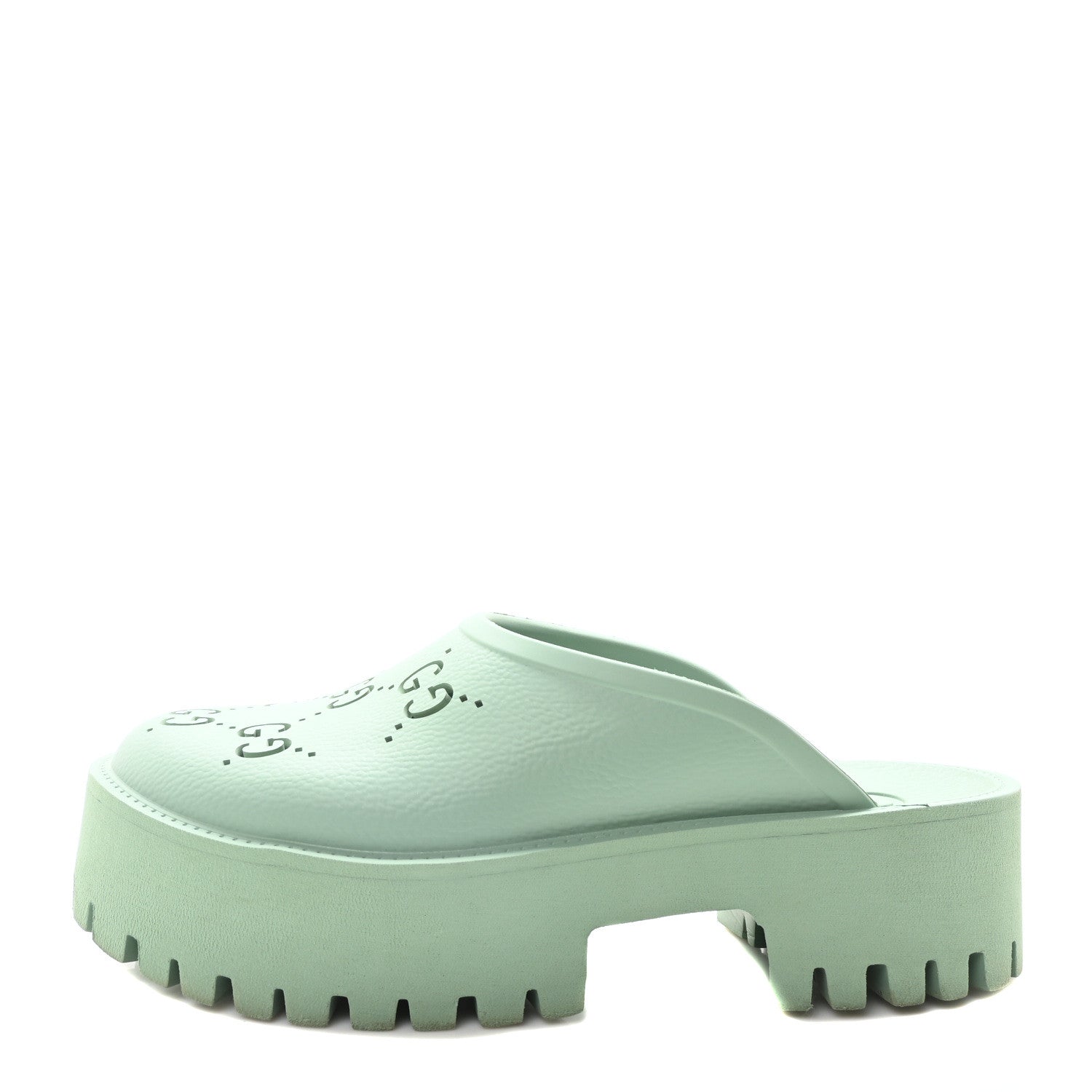Gucci Rubber GG Monogram Perforated Elea Platform 55mm Lug Sole Sandals 40 Pacific Green 1 of 9