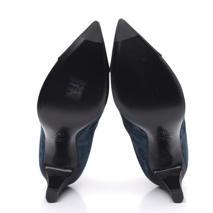 Chanel Suede Calfskin Satin Gabrielle Cap Toe Short Boots 39.5 Teal Black 5 of 8