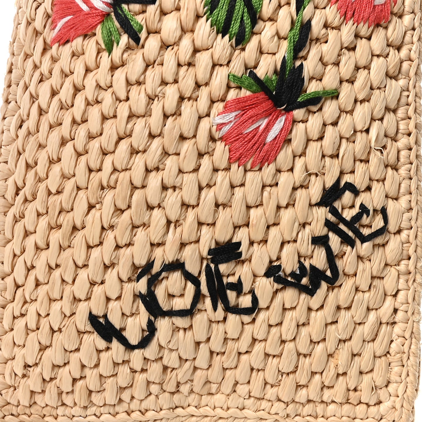 X PAULA'S IBIZA Raffia Floral Embroidered Small Font Tote Natural Tan Multicolor