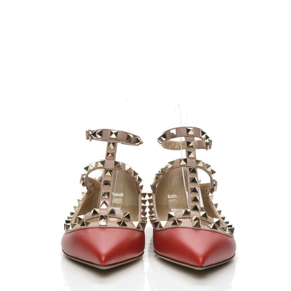 Valentino Garavani Calfskin Nappa Rockstud Cage Ballerina Flats 35.5 Rosso Valentino Poudre 2 of 8