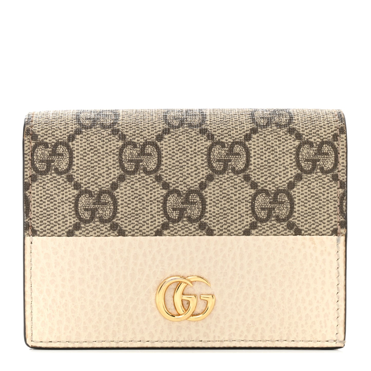 Dollar Calfskin GG Supreme Monogram GG Marmont Card Case Mystic White Beige Ebony