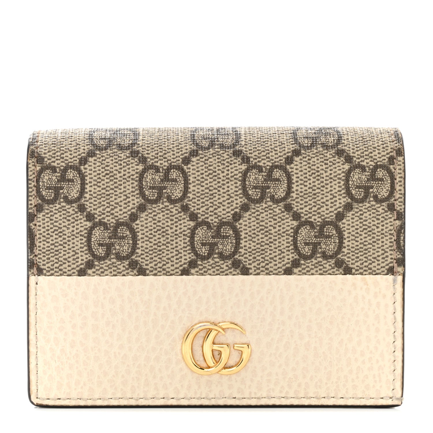 Gucci Dollar Calfskin GG Supreme Monogram GG Marmont Card Case Mystic White Beige Ebony 1 of 10