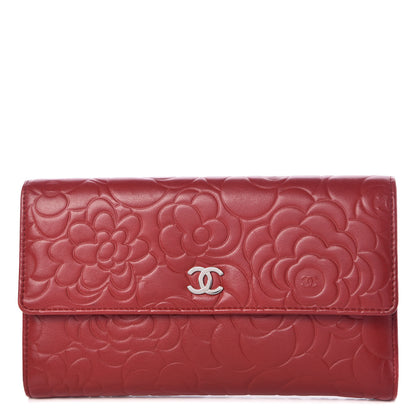 Chanel Lambskin Embossed Camellia Large Gusset Flap Wallet Red 1 of 10