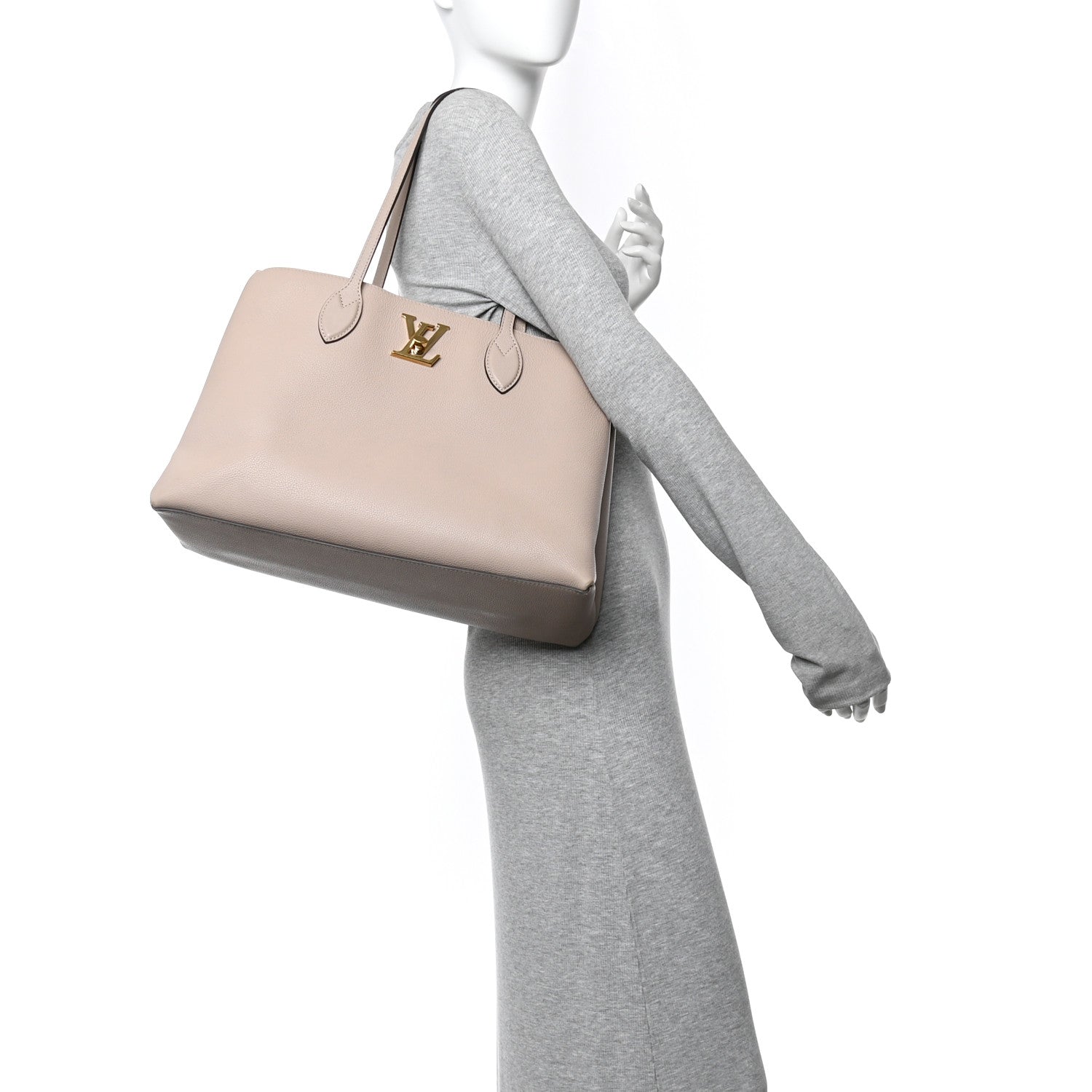 Louis Vuitton Grained Calfskin Lockme Shopper Greige 2 of 11