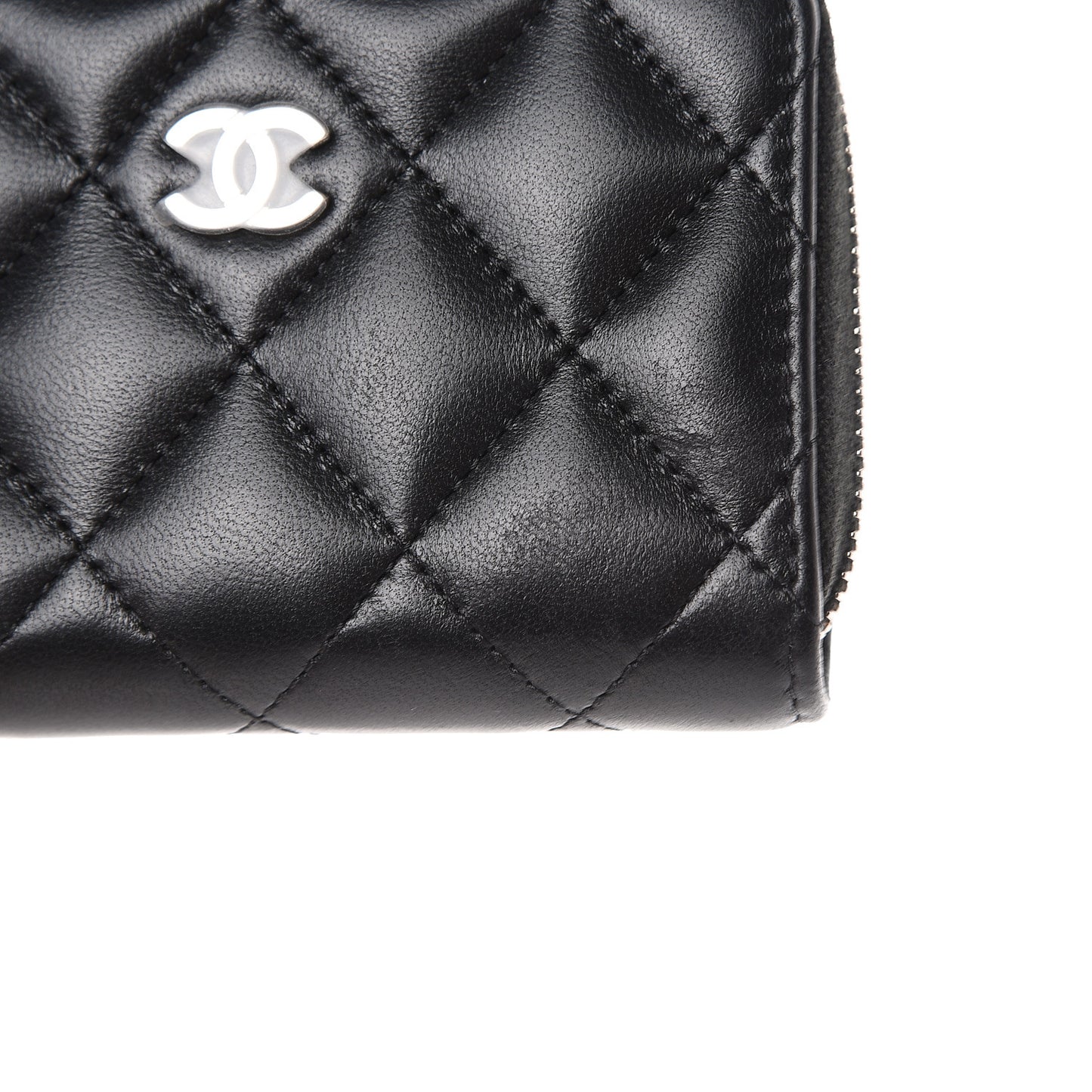 Lambskin Quilted Zip Coin Purse Black