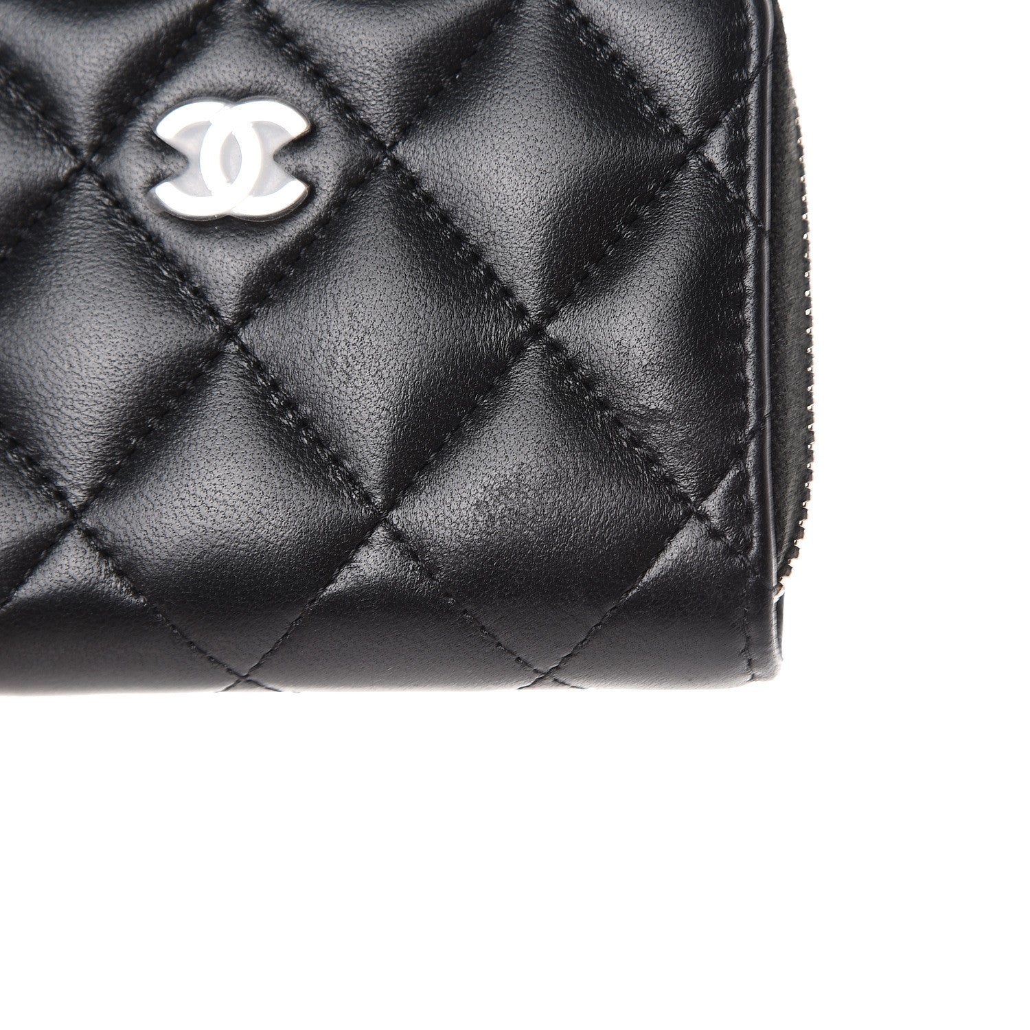 Chanel Lambskin Quilted Zip Coin Purse Black 7 of 8