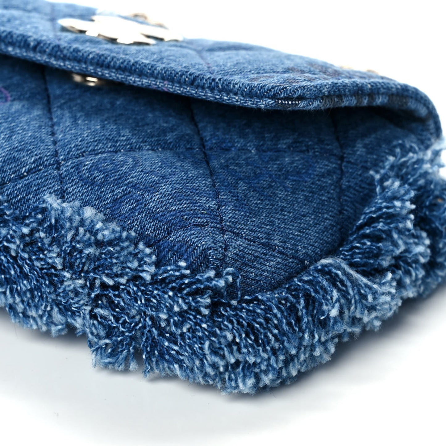 Denim Quilted Denim Mood Clutch With Chain Blue Multicolor